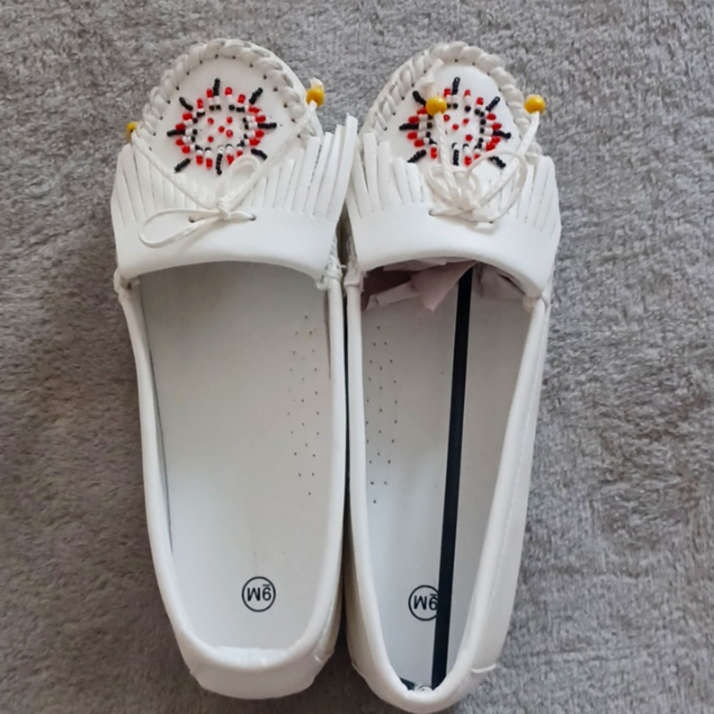 White Leather Moccasin Shoes